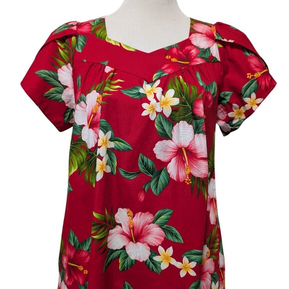 Hilo Hattie Vintage Womens Sz S Red Hibiscus Tropical Aloha Pocket Muumuu Dress - Picture 4 of 9